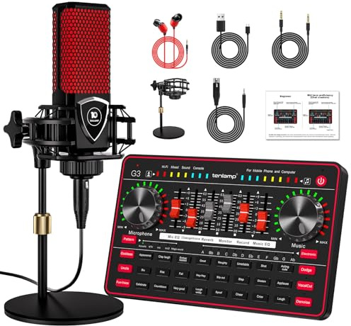 G3 Audio Mixer for Podcast Equipment Bundle，Live Sound Card for Streaming，Audio Interface DJ Mixer Sound Card/Board Condenser Microphone for Tiktok Gaming Video Content Creator