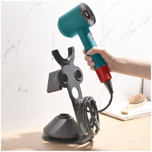 MidingChai Supporto per asciugacapelli Dyson Supersonic, supporto per asciugacapelli con organizer per cavi, organizer per accessori da bagno e tavolo da toeletta (grigio)