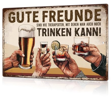 Putuo Decor Metallschild Gute Freunde – Trinksprüche Wanddeko – Lustige Alkohol Deko für Bar, Küche oder Wohnzimmer