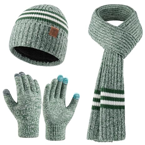 OZERO Mütze Schal Handschuhe Set Herren & Damen Touchscreen Winter | Weiches Fleecefutter, 200 cm Länge, Ohrenschutz & Touch für Pendeln im Winter