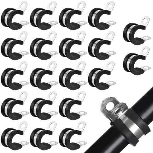 20 Pcs Rubber Lined P Clips Pipe Clamp, 12.7mm (1/2) Diameter Hose Lined Pipe Clamps, Durable Cushioned Cable Clamp for Electrical Automotive Tube Pipe Wire Cord Hose Cable
