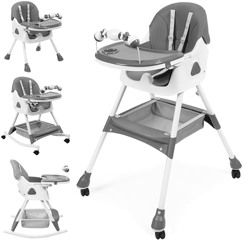 UBRAVOO Baby High Chair, 6-in-1 Foldable Baby Chair with Footrest, Removable Double Tray & PU Cushion, Adjustable Height & Recline, Locking Wheels for Babies and Toddlers