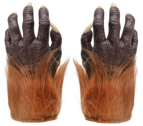 RUIXIA Gants Monstre Halloween Gants Loup-garou avec Longue Ongle et Fausse Fourrure Moufles de Diable Zombie Horreur pour Déguisement Cosplay Carnaval