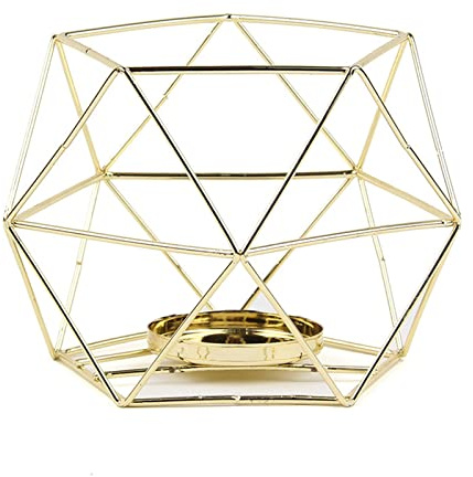 Photophore en métal géométrique pour bougie chauffe-plat - Décoration moderne pour décoration de table - Photophore vintage - Doré