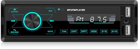 NHOPEEW Autoradio Bluetooth 1 DIN – Autoradio con vivavoce, supporto FM, EQ, doppia porta USB, scheda SD, ingresso AUX, ricarica rapida + telecomando