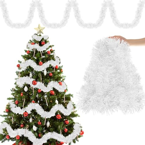 Aitsite Pack of 10/20M Lametta Weihnachtsbaum, Lametta Weiß Weihnachtsdeko Weihnachtsbaum Girlande Weihnachten deko Party Weihnachtsfeier Weihnachtsdekoration Hängende Geburtstagsparty Dekoration