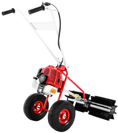 LENDISIY Barredora de gasolina de 43 cc, 2 tiempos, 8500 rpm, escoba de motor de gasolina, escoba quitanieves con 60 cm de ancho de cepillo para la limpieza de superficies de césped artificiales
