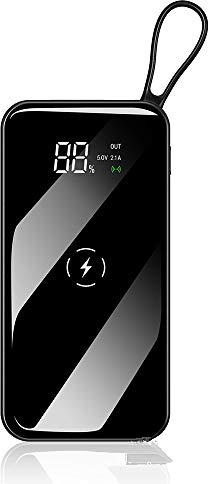 Power Bank,PowerBank Qi Wireless 10000mAh Fast Charging Wireless Charger External Battery Pack with LED Display and Dual Input (Micro USB & Type-C) for Qi Enabled Smartphones Devices, Blac