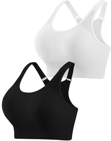 Aseniza Brassiere Sport Femme Soutien Gorge Maintien Fort Brassière sans Armatures Poitrine Amovibles avec Coussinets à Bretelles Larges Racerback pour Running Fitness S-XL