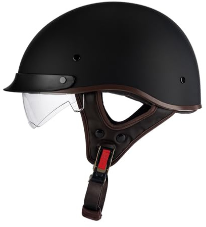 Caschi Cromwell Con Visiera Caschi Jet E Demi-Jet Approvato DOTECE Casco Mezzo Portatile Aperto Casco Retrò Moto Elmetto Scodella Fibbia A Sgancio Rapido Per Adulti M,M:57-58CM