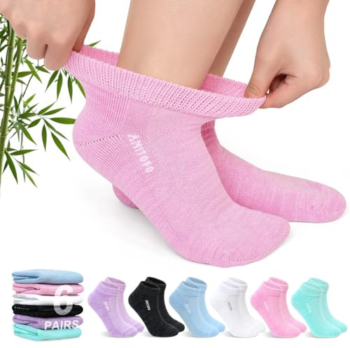 ZFSOCK Chaussettes Diabétiques pour Homme Femme: Chaussette Courtes Bambou Non Comprimantes Socquettes Sans Élastique ni Couture avec Semelle Rembourrée pour Pieds et Enceintes