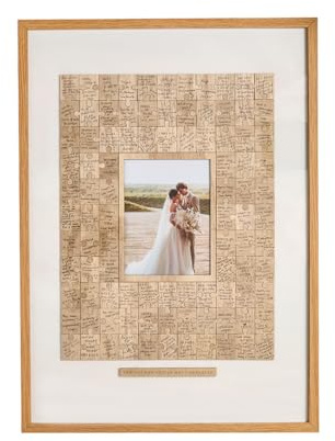 Hootyballoo Wooden Jigsaw Guest Book with Display Box, 96 Puzzle Pieces, 48 x 39 cm Finished Size, Wedding Guest Book Alternative with Photo Space