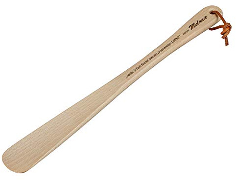 polar-effekt Chausse-Pied Hêtre Huilé 37 cm avec Cordon en Cuir avec Gravure personnalisée Motif de cuillères Assorties