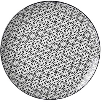 Ritzenhoff & Breker Takeo Leaves Dessertteller, 21 cm, Runder Frühstücksteller mit vollflächigem Dekor, Skandinavisches Design, Mix-&-Match-Geschirr, Porzellan, Weiß und Schwarz