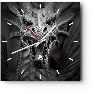 Orologio da Parete in Vetro Drago Creatura Bilance 30x30cm Piccolo Moderno Orologio da Muro Per Casa Cucina Soggiorno Silenzioso Wall Clock Decorazione Orologio da Appendere - C3AC30x30-0245