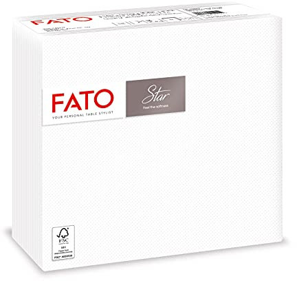 Fato, Einweg-Papierservietten, Weichheit und Sanftheit, Packung mit 40 Servietten, Größe 38x38 gefaltet in 4, 2-lagig, Farbe Weiß, 100% reines Zellulosepapier, FSC-zertifiziert