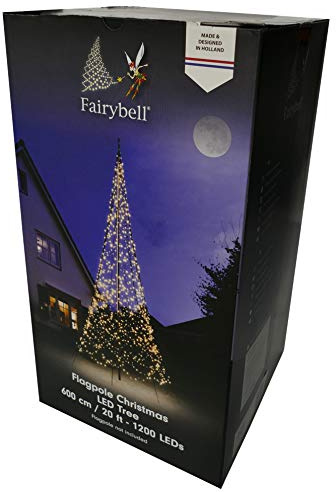 Fairybell LED-Weihnachtsbaum für draußen im Fahnenmast - 6 Meter - 1200 LEDs - Warmweiss mit Twinkle - Geeignet für vorhandene Fahnenmasten