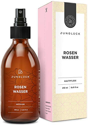 JUNGLÜCK 100% BIO Rosenwasser Spray 250ml - Vegan | 100% Rein Natürliches Gesichtswasser schenkt erfrischenden Duft und klärt porentief | Gesichtsreinigung ohne Alkohol für Gesicht, Körper und Haare