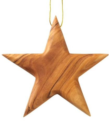 KASSIS Geschenkartikel Olivenholz Weihnachtsdeko Baumschmuck Stern Anhänger handgemacht in Bethlehem 8 cm (1)