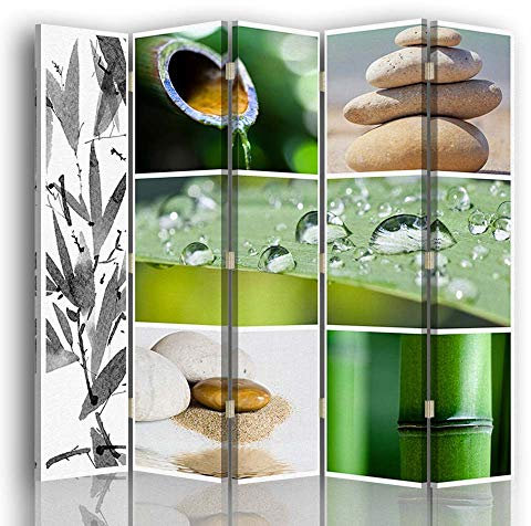 Feeby Paravento separé bambù 5 Parti unilaterale Verde 180x175 cm