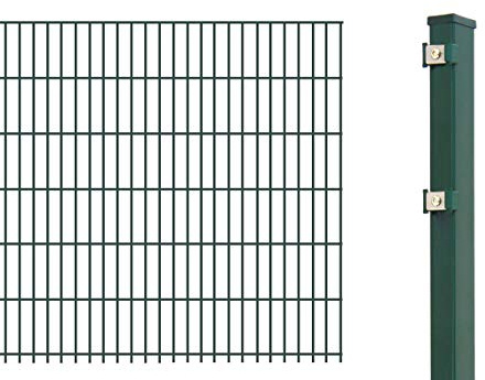 Arvotec Doppelstabmattenzaun als Grundset mit 10 Meter Länge - Zaunset komplett mit Matten, Pfosten und Montagematerial – Höhe & Farbe wählbar (10 m / 1230 mm, Grün)