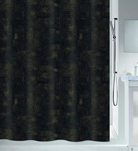 Spirella Schimmel Duschvorhang-Anti-Bakteriell, waschbar, wasserdicht, Polyester, „Georges“ 180x200cm Schwarz Gold, Black, 180 x 200 cm
