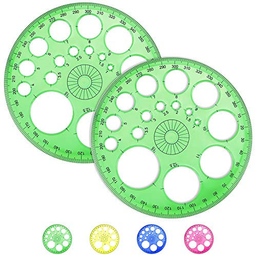 AFASOES 2 Stück Kreis schablone Lineal Kreisschablone 360 Grad Winkelmesser Kunststoff Kreiswinkelmesser Mathematik Winkelmesser Vollkreiswinkelmesser mit 16 Kleinen Kreisen für Studenten Bürobedarf
