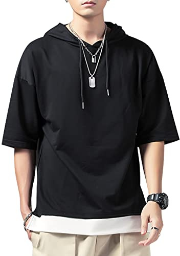 KENAIJING Tee Shirt pour Homme Manches Courtes Patchwork Sweat | Décontracté Sweats à Capuche Manches Courtes Hoodie