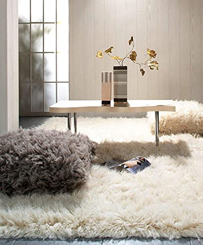 Theko | Flokati Teppich aus 100% Schurwolle nachhaltiger Teppich FLOKOS 1250 | handgewebt | Farbe: Natur | 250x350 cm