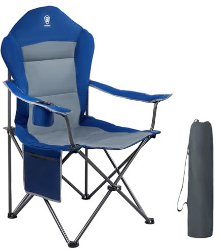 EVER ADVANCED Luxus Campingstuhl Faltbar 160KG Belastbar Ultragroß mit Hoher Rückenlehne, Bequemer Klappstuhl mit Seitentsche & Getränkehalter für Camping Garten Balkon Anglen, Gartenstuhl Angelstuhl