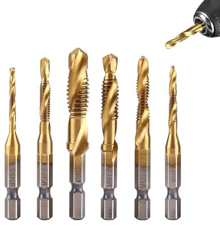 6 Stücke Metrischen Gewindebohrer Halter Titanium Beschichtet HSS Bohrer und Tap Bits 1/4 Gewinde Schneidwerkzeug Sechskantschaft Geeignet für m3-m10