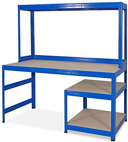 BRB Packtisch/Werkbank mit Aufbau und Unterbau, BxTxH 1500x600/300x1500 mm, blau