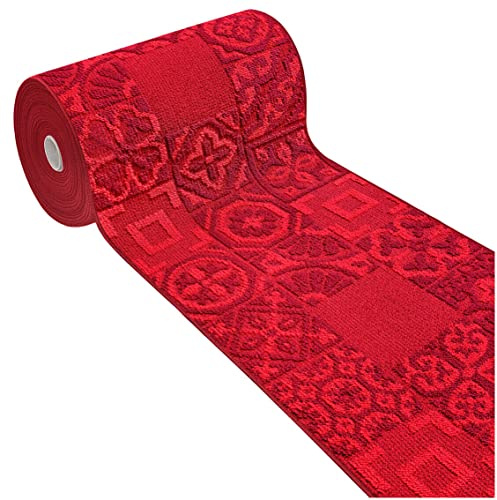 emmevi Alfombra de cocina 3D antideslizante, lavable, baldosa mayólica, modelo CleLIA Dis.G 57 x 230 cm, burdeos