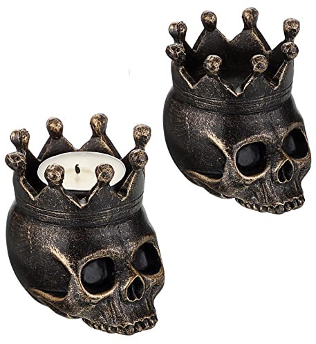 SUMNACON Kerzenleuchter aus Kunstharz für Tisch Heimdekoration kerzenständer Kerzenhalter Totenkopf schädelform Deko für Weihnachten Geburtstag Allerheiligen(Erzfarbe)