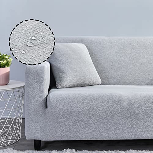 Treer Sofaüberzug Wasserdicht 1 2 3 4 Sitzer, Feste Farbe Sofabezug Elastisch Universal Schonbezug Sofa Stretch Antirutsch Sofa Hussen Spandex Sofaschoner Sofahusse (Grau,3 Sitzer)