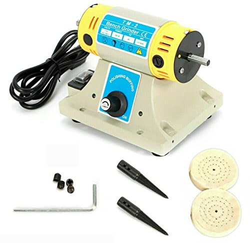 SHZICMY Tisch Poliermaschine Mini-Drehmaschine Polierset Mini-Schleifbock Mini Doppelkopf Schleifbock Poliermaschine Bench Grinder, Wenig Lärm, 200W, 800-10000U/min