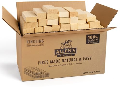 Allen's Natural Kindling Wood – 20 LB Box of Kiln-Dried Fire Starter Sticks for Campfires, Wood Stoves & BBQ – Easy to Light Fire Pit – Clean Burn Fire Starter Logs – No Chemicals or Odors