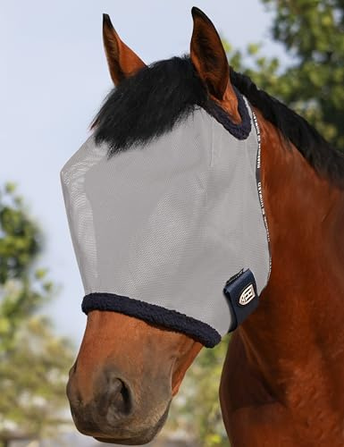Harrison Howard - Máscara para Caballo de Malla Redonda con protección UV y Borde Acolchado de Forro Polar, L, Gris