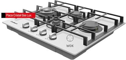 Corberó - Placa de Gas Butano 60cm | CPCGM4F4122W | 4 Fuegos con Zona Wok | 8,8 Kw | Válvula de Seguridad | Parrilla de Hierro Fundido | Autoencendido | Kit de conversión a gas natural | Blanco