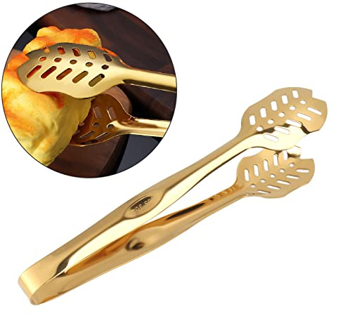 25 Cm Küchenzange Zum Kochen mit Soliden Kunststoffspitzen, Hitzebeständige Zange Zum Servieren von Speisen, Salaten und Allgemeinem Kochen, Verriegelungsmechanismus, Langlebig (Normale Zange Gold)