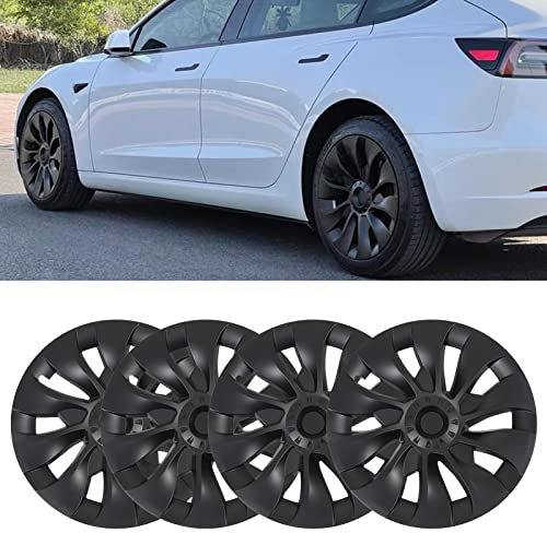 4 Stück Model 3 Radabdeckung, 18-Zoll-Radkappen-Radnabenkappen, Mattschwarze Coole Sportliche Abdeckung, Ersatz-Radkappen, Außenzubehör, Leistungssteigerung für Modell 3
