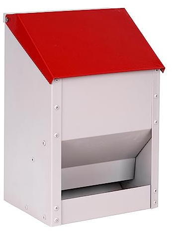 Comedero para Pollos Galvanizado con Tapa, 4,5Kg Comedero AutomáTico para Aves de Corral Resistente a la Intemperie, Comedero de Pared para Gallinas, Patos y Gansos