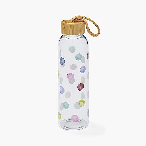 Cooksmart Botella de agua de vidrio de 500 ml, respetuosa con el medio ambiente, con tapa y asa de transporte, botellas de vidrio para oficina, deportes o para llevar – Spotty Dotty