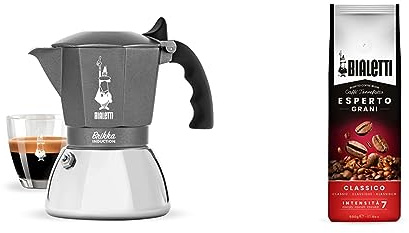 Bialetti Machine à café à induction Brikka, 4 tasses (160 ml), espresso de style bar, adaptée à tous les types de cuisinières, design élégant & Esperto g ani, g ains de Café, Goût Classique, 500 g