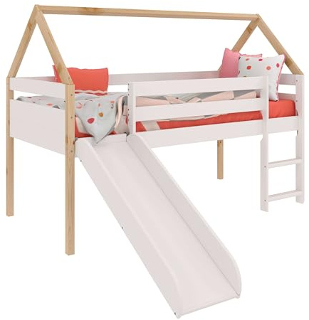 Miroytengo Cama Juvenil Infantil Tobogan Carnival Color Blanco Y Roble Cambrian 90x190 cm