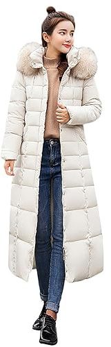 Vinterkappa dam lång pälshuva huvjacka quiltad jacka varm fritidsjacka tjock rock vindtät enfärgad trenchcoat casual solid färg jackor dam vinterjacka ytterkläder, Vit, L