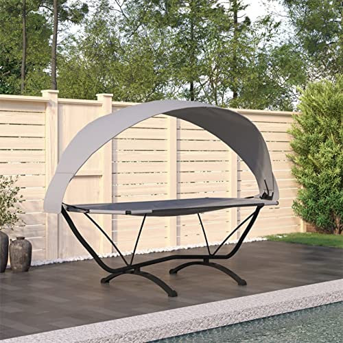 Sonnenliege mit Dach, Chaduof Gartenliege, Sonneninsel, Liege, Doppelliege, Gartenbett, Hängebett, Gartenmöbel, Outdoorbett, Grau Stahl und Oxford-Gewebe