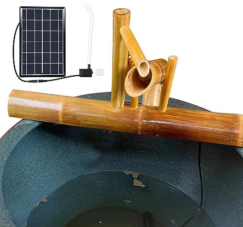 MOFGOE Kit de Fuente/Bomba de Agua Independiente de 20 Pulgadas, Fuente de Agua de jardín Zen, Fuentes de Madera para Patio DIY con Panel Solar de 6 W, Filtro de Agua, Tubo de Agua