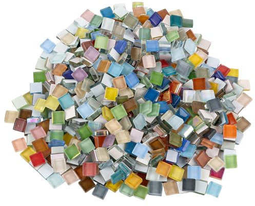 MUXHEL 1000g / 1Kg Mosaiksteine Bunt, 1 x 1cm Mosaiksteine zum Basteln, Mosaik Steine Bunt, Kristall-Mosaik-Fliesen, Glasmosaiksteine Bastelmix, Glasmosaiksteine bunt für Heim Deko, Kunsthandwerk