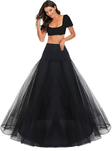 Women's Petticoat Crinoline Long A-line Underskirt Hoop Half Slips For Swing Skirts Vintage Dress Cocktail Costume Bridesmaid Dress Dancing Party Petticoat White Black(Black,16)